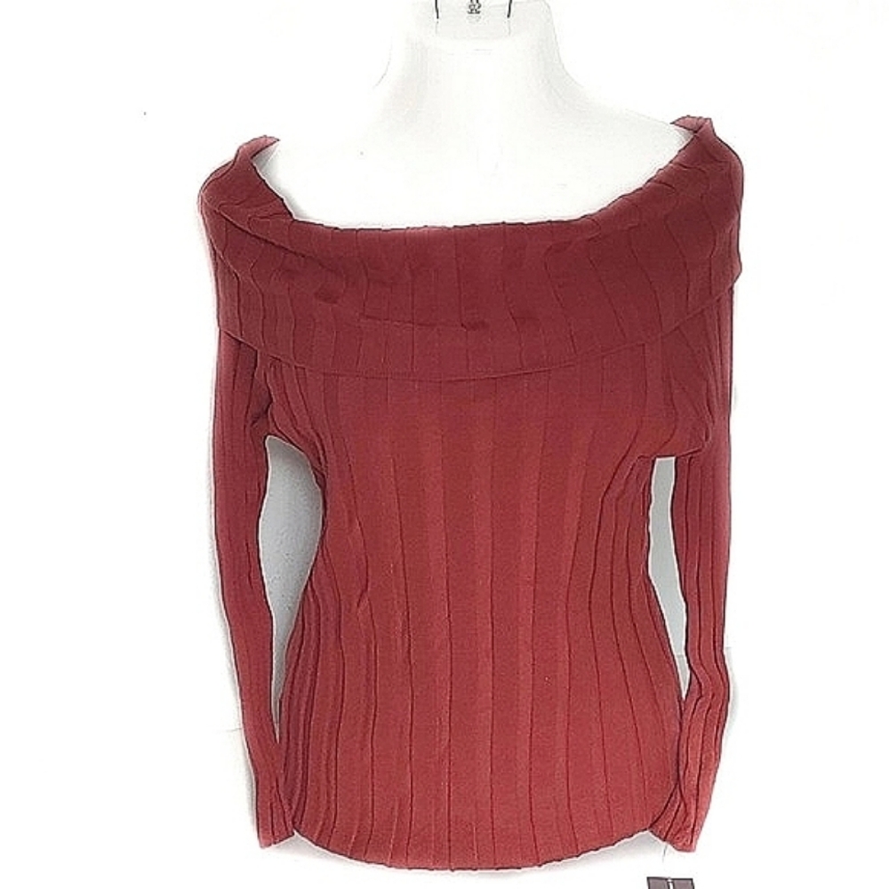 I.N.C Rust Orange Stretchy Long Sleeve Off Shoulder Cowl Neck Cable Top XL